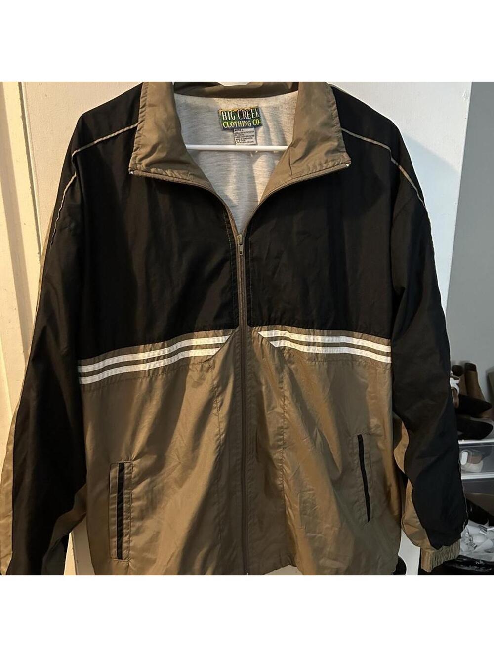 Vintage 90s Big Creek Clothing Co black and beige windbreaker jacket size L